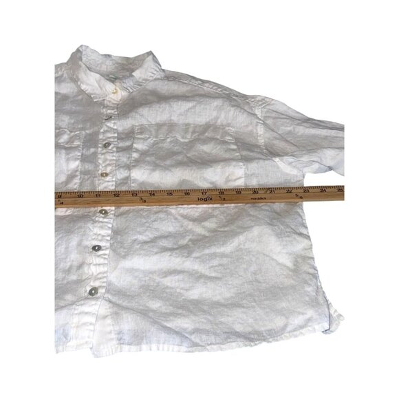 Cynthia Rowley Womens White Linen Button-Down Shirt With Long Sleeves & Front Po - Picture 6 of 6